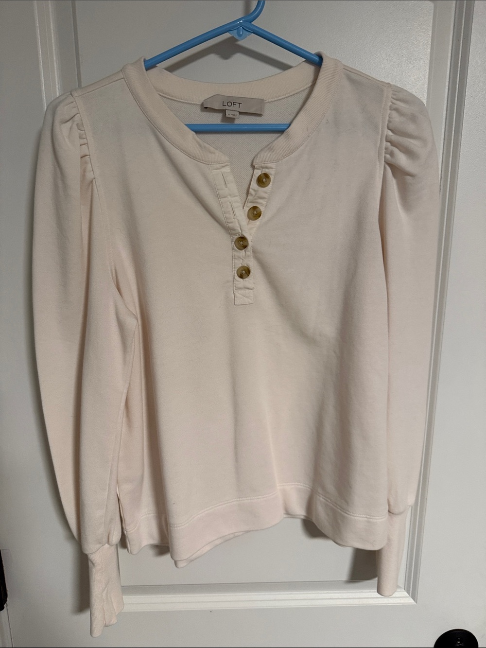 LOFT Light Blush Button Henley Pullover